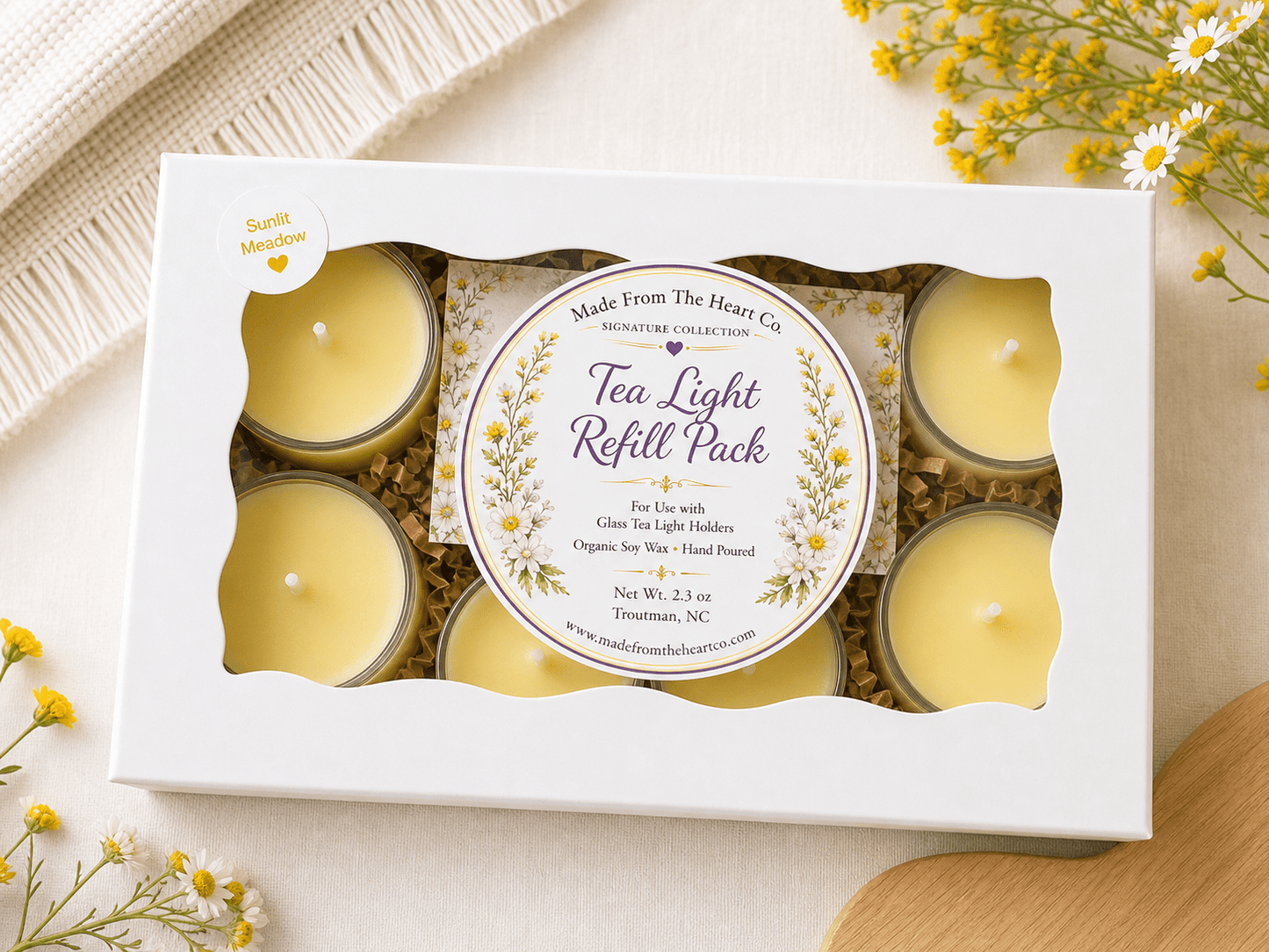 Sunlit Meadow Tea Lights – Luxury Glass & Refills - Made From the Heart Co