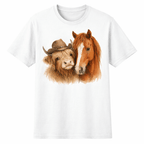 Highland Cow & Horse Western T-Shirt | Cowgirl Graphic Tee | Farm Animal Shirt | Country Style Shirt | Western Cow Tee - Made From the Heart Co