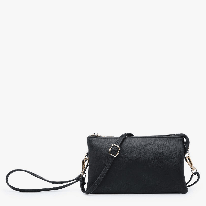 Jen & Co. - M013 Riley Monogrammable 3 Compartment Crossbody/Wristlet: Black - Made From the Heart Co