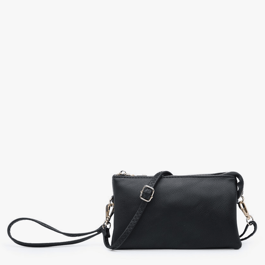 Jen & Co. - M013 Riley Monogrammable 3 Compartment Crossbody/Wristlet: Black - Made From the Heart Co
