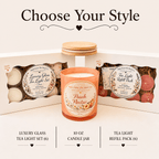 Peach Nectar Organic Soy Candle | Luxury Candle Jar, Glass Tea Light Set & Refills | Handmade Gift - Made From the Heart Co