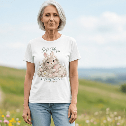 Soft Hops & Spring Wishes Bunny T-Shirt – Cute Bunny Floral Tee | Cottagecore Spring Shirt | Kids & Adult Sizes - Made From the Heart Co
