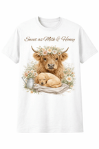 Sweet as Milk & Honey Highland Cow Shirt | Floral Cow & Puppy Tee | Cute Farmhouse Graphic T-Shirt - Made From the Heart Co