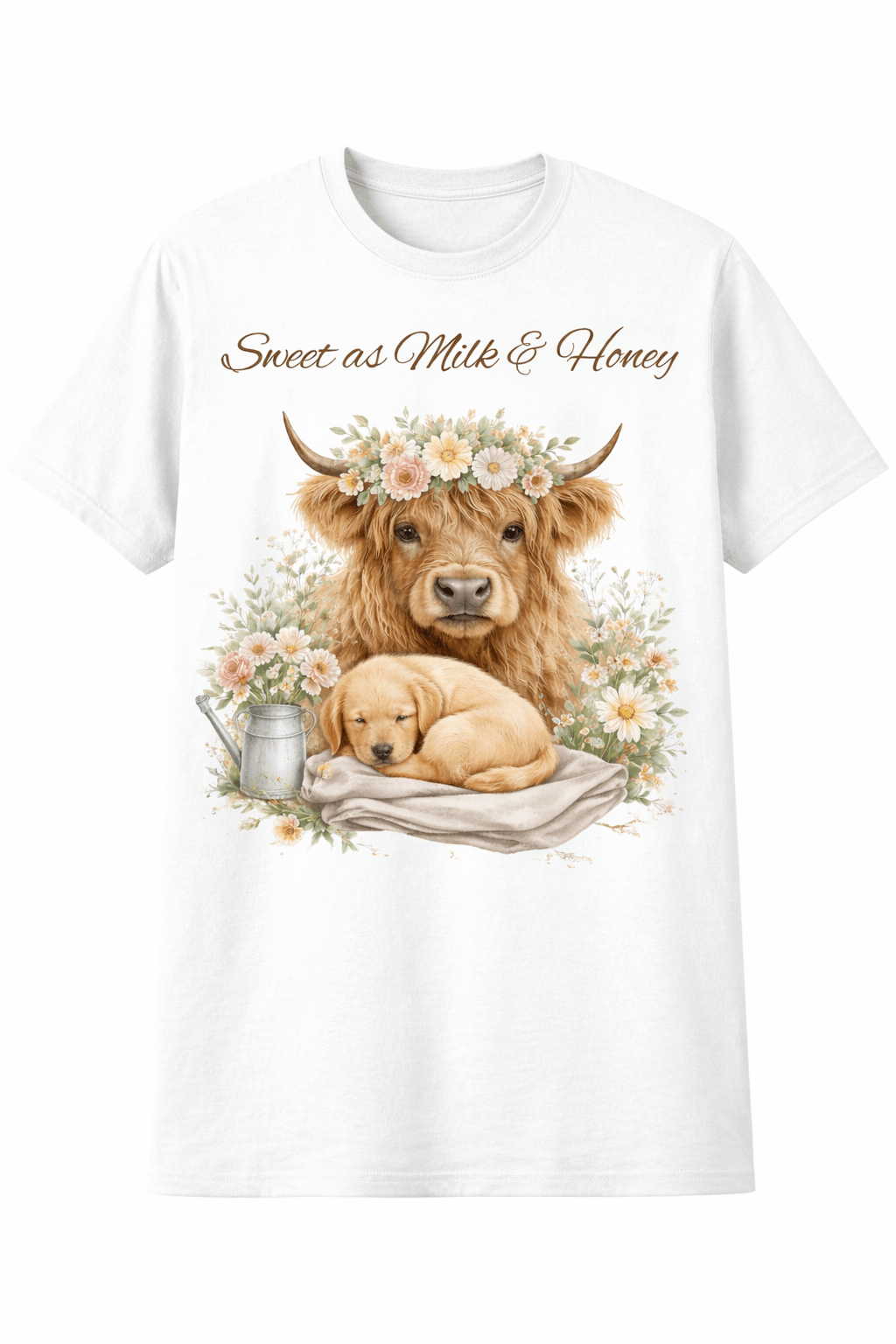 Sweet as Milk & Honey Highland Cow Shirt | Floral Cow & Puppy Tee | Cute Farmhouse Graphic T-Shirt - Made From the Heart Co