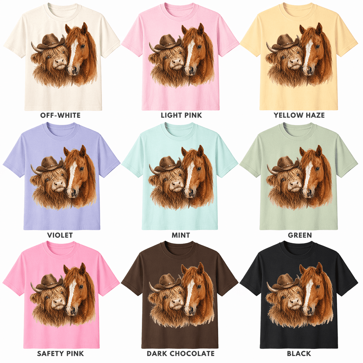 Highland Cow & Horse Western T-Shirt | Cowgirl Graphic Tee | Farm Animal Shirt | Country Style Shirt | Western Cow Tee - Made From the Heart Co