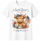 Sweet Land of Love Highland Cow Happy 4th of July T-Shirt - Made From the Heart Co