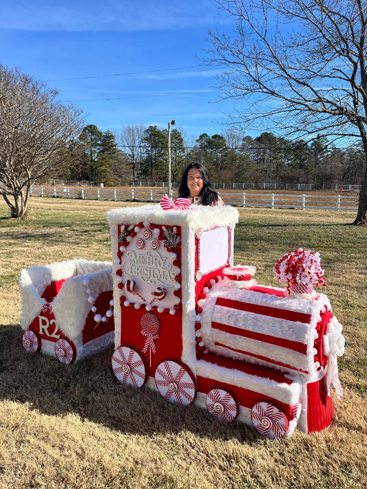 Life - Size Candy Cane Christmas Train Decor • Personalized Holiday Display • Custom Kids Christmas Gift Train • Luxury Christmas Tree Decor - Made From the Heart Co