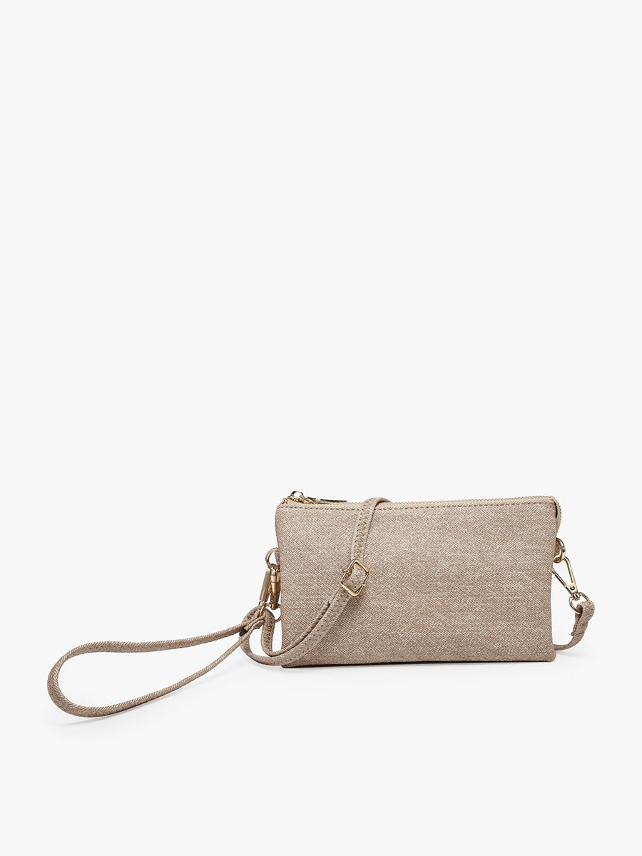 Jen & Co. - M013 Riley Monogrammable 3 Compartment Crossbody/Wristlet: Almond - Made From the Heart Co