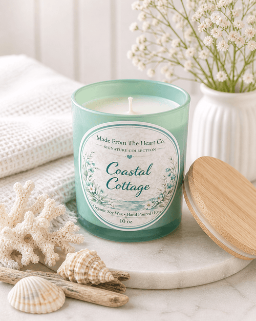 Coastal Cottage Organic Soy Candle | Luxury Candle Jar, Glass Tea Light Set & Refills | Handmade Gift - Made From the Heart Co