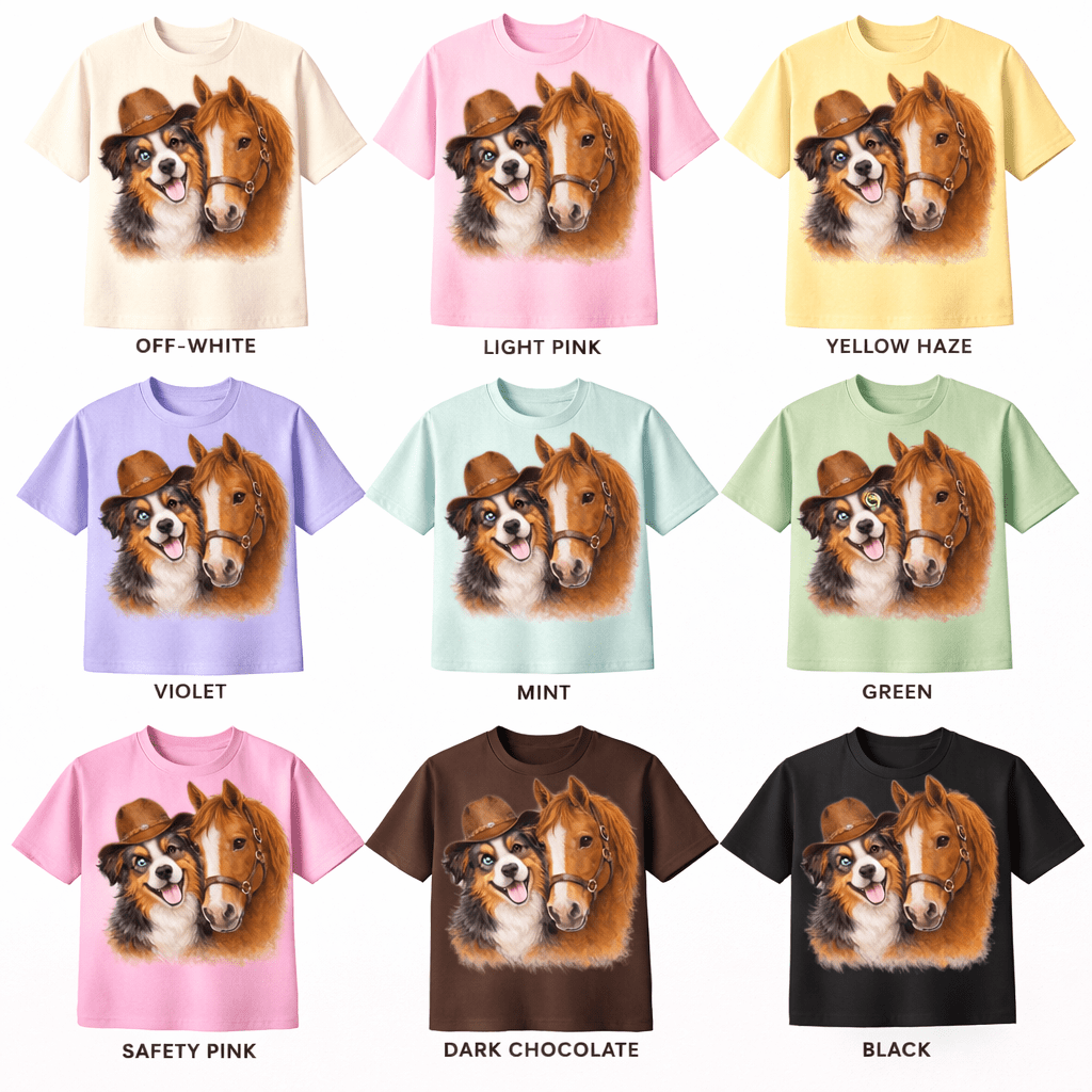 Australian Shepherd Dog & Horse Western T-Shirt | Cowboy Hat Dog Tee | Farm Animal Graphic Shirt | Country Style Tee | Animal Lover Shirt - Made From the Heart Co