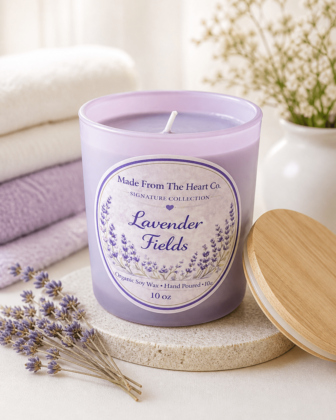 Lavender Fields Organic Soy Candle | Luxury Candle, Glass Tea Light Set & Refills | Handmade Gift - Made From the Heart Co