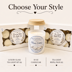 Clean Cotton Organic Soy Candle | Luxury Candle Jar, Glass Tea Light Set & Refills | Handmade Gift - Made From the Heart Co