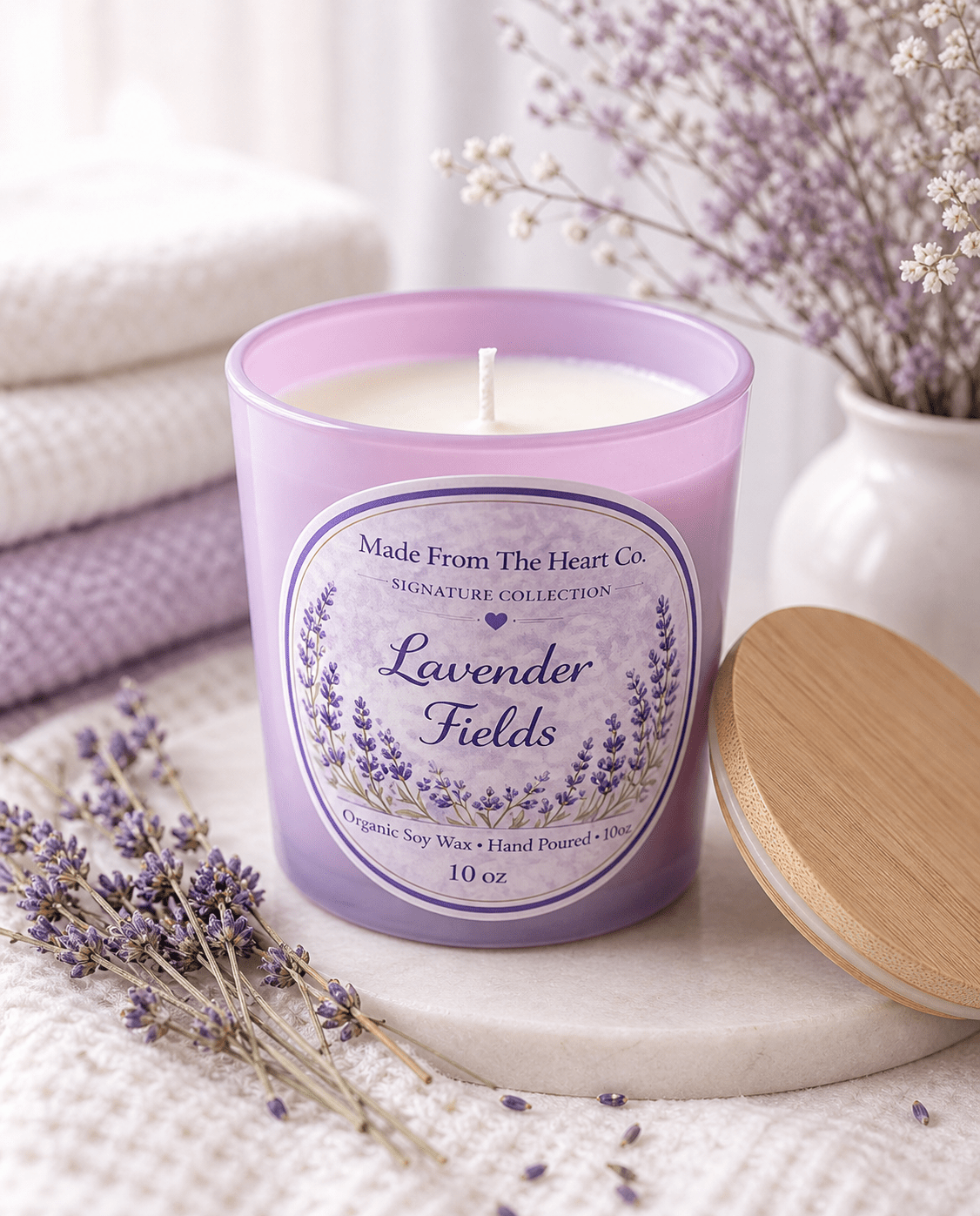 Lavender Fields Organic Soy Candle | Luxury Candle, Glass Tea Light Set & Refills | Handmade Gift - Made From the Heart Co