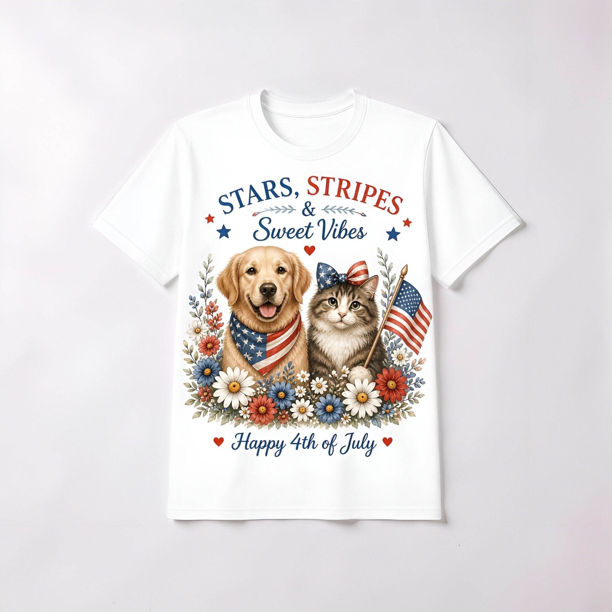 Stars, Stripes & Sweet Vibes Patriotic Dog & Cat Graphic T-Shirt - Made From the Heart Co