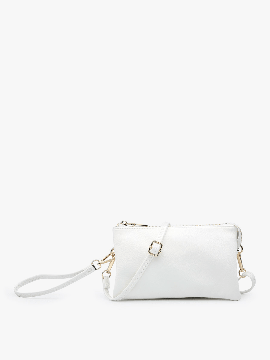 Jen & Co. - M013 Riley Monogrammable 3 Compartment Crossbody/Wristlet: White - Made From the Heart Co