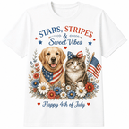 Stars, Stripes & Sweet Vibes Patriotic Dog & Cat Graphic T-Shirt - Made From the Heart Co