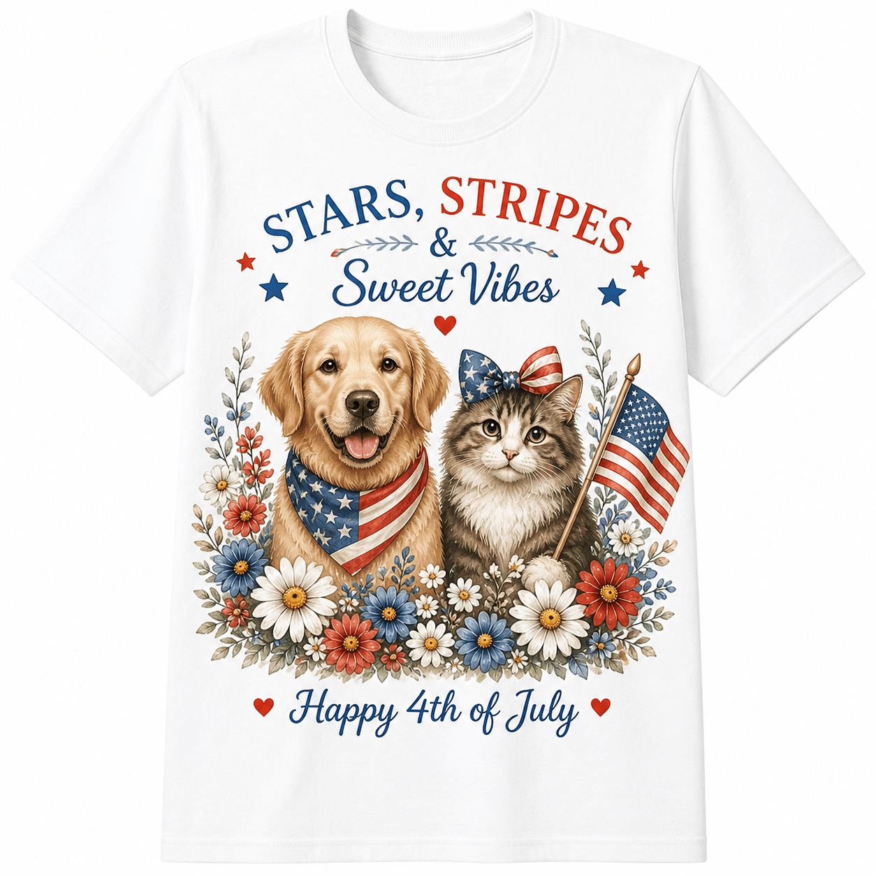 Stars, Stripes & Sweet Vibes Patriotic Dog & Cat Graphic T-Shirt - Made From the Heart Co