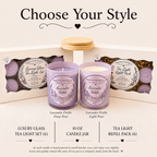 Lavender Fields Organic Soy Candle | Luxury Candle, Glass Tea Light Set & Refills | Handmade Gift - Made From the Heart Co