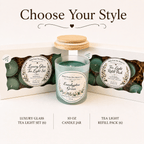 Eucalyptus Grove Organic Soy Candle | Luxury Candle Jar, Glass Tea Light Set & Refills | Handmade Gift - Made From the Heart Co