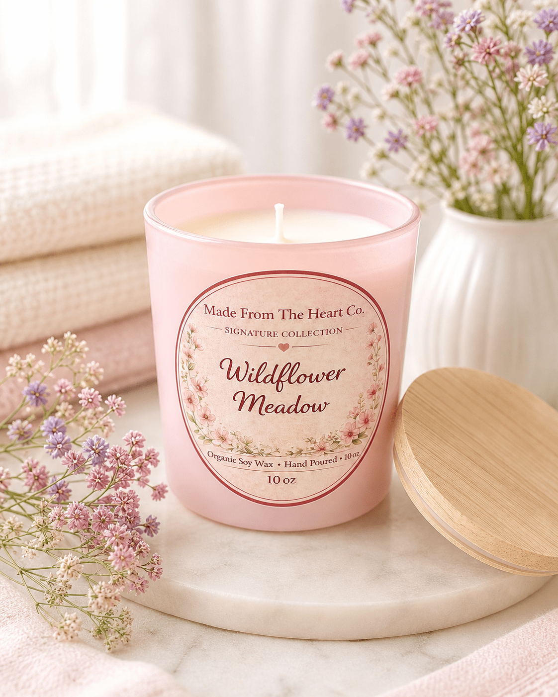Organic Soy Luxury Glass Jar Candle - Tea Lights Wildflower Meadow Scent - Made From the Heart Co