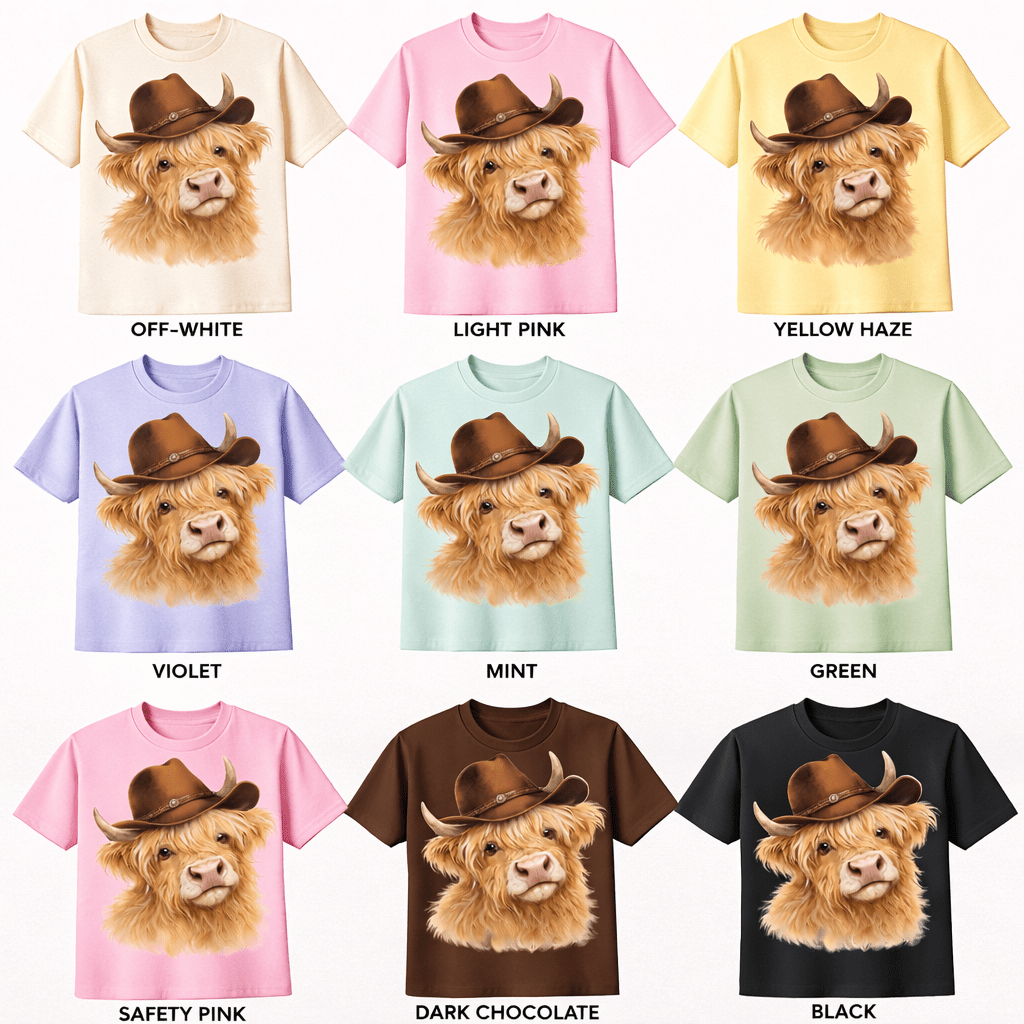 Highland Cow Cowboy Hat T-Shirt | Western Cow Graphic Tee | Rustic Farm Shirt | Country Style Shirt | Cute Cowgirl Outfit - Made From the Heart Co