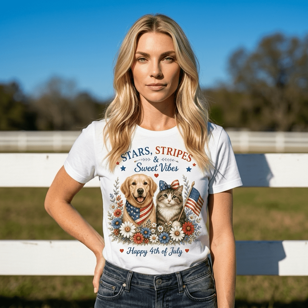 Stars, Stripes & Sweet Vibes Patriotic Dog & Cat Graphic T-Shirt - Made From the Heart Co