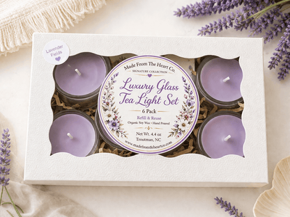 Lavender Fields Organic Soy Candle | Glass Tea Light Set| Handmade Gift - Made From the Heart Co