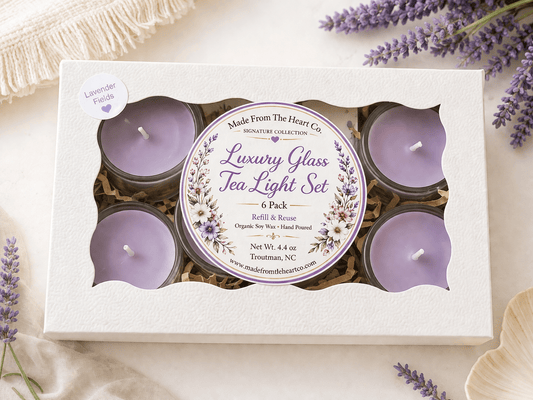 Lavender Fields Organic Soy Candle | Glass Tea Light Set| Handmade Gift - Made From the Heart Co