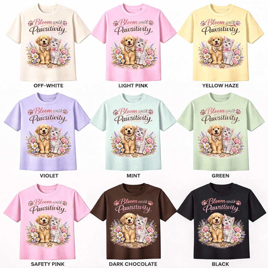 Bloom with Pawsitivity T-Shirt | Cute Dog & Cat Floral Tee | Pet Lover Shirt | Positive Quote Shirt | Gift for Animal Lovers - Made From the Heart Co
