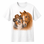 Australian Shepherd Dog & Horse Western T-Shirt | Cowboy Hat Dog Tee | Farm Animal Graphic Shirt | Country Style Tee | Animal Lover Shirt - Made From the Heart Co
