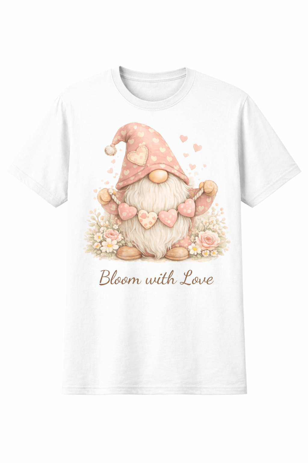 Bloom with Love Gnome T-Shirt | Cute Spring Gnome Shirt | Floral Heart Gnome Tee | - Made From the Heart Co