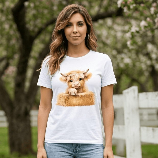 Baby Highland Cow T-Shirt | Cute Farm Animal Tee | Soft Country Style Shirt | Kids & Adult Sizes | Gift for Cow Lovers - Made From the Heart Co