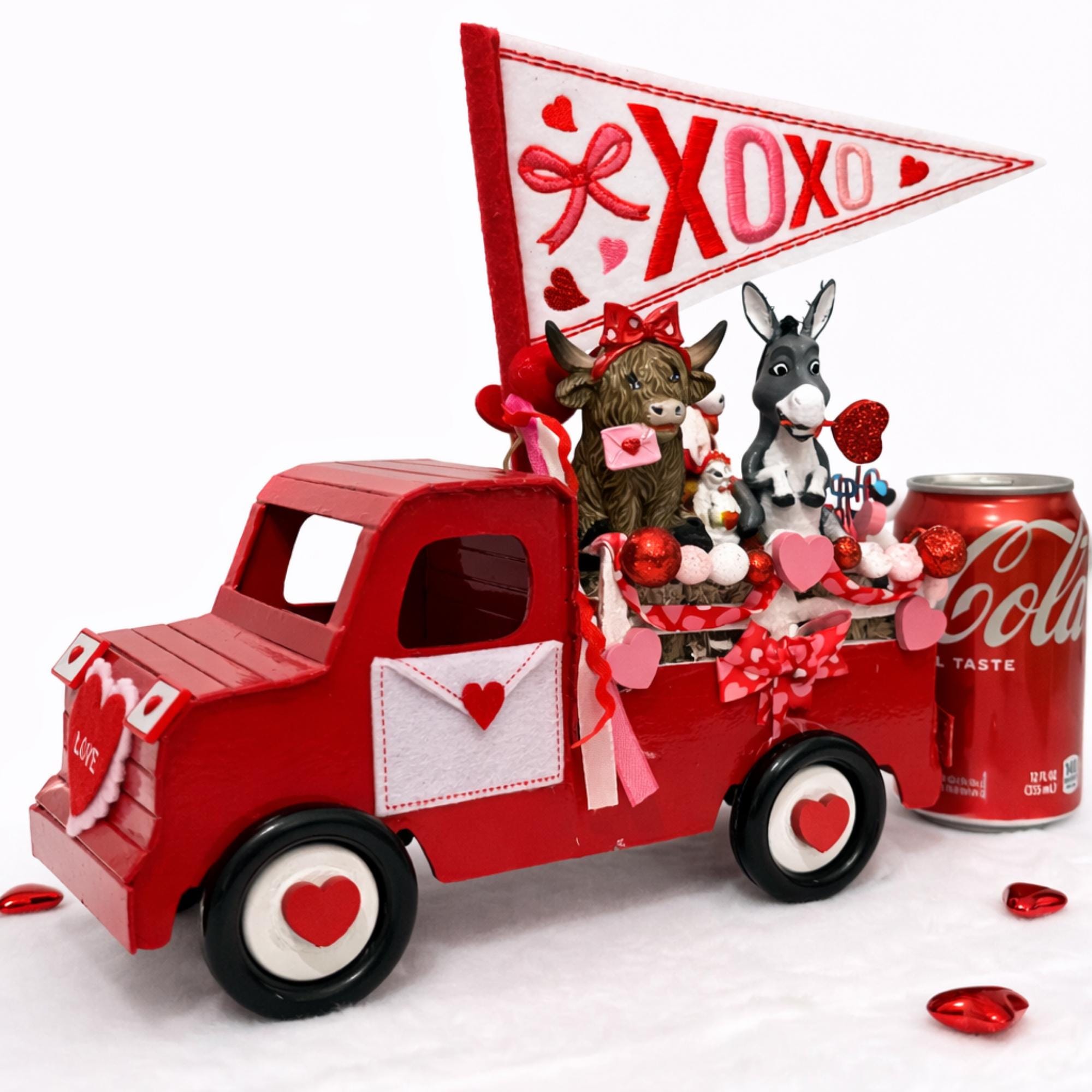 Handmade Valentine Red Truck Decor, Highland Cow, Donkey & Chicken - Made From the Heart Co