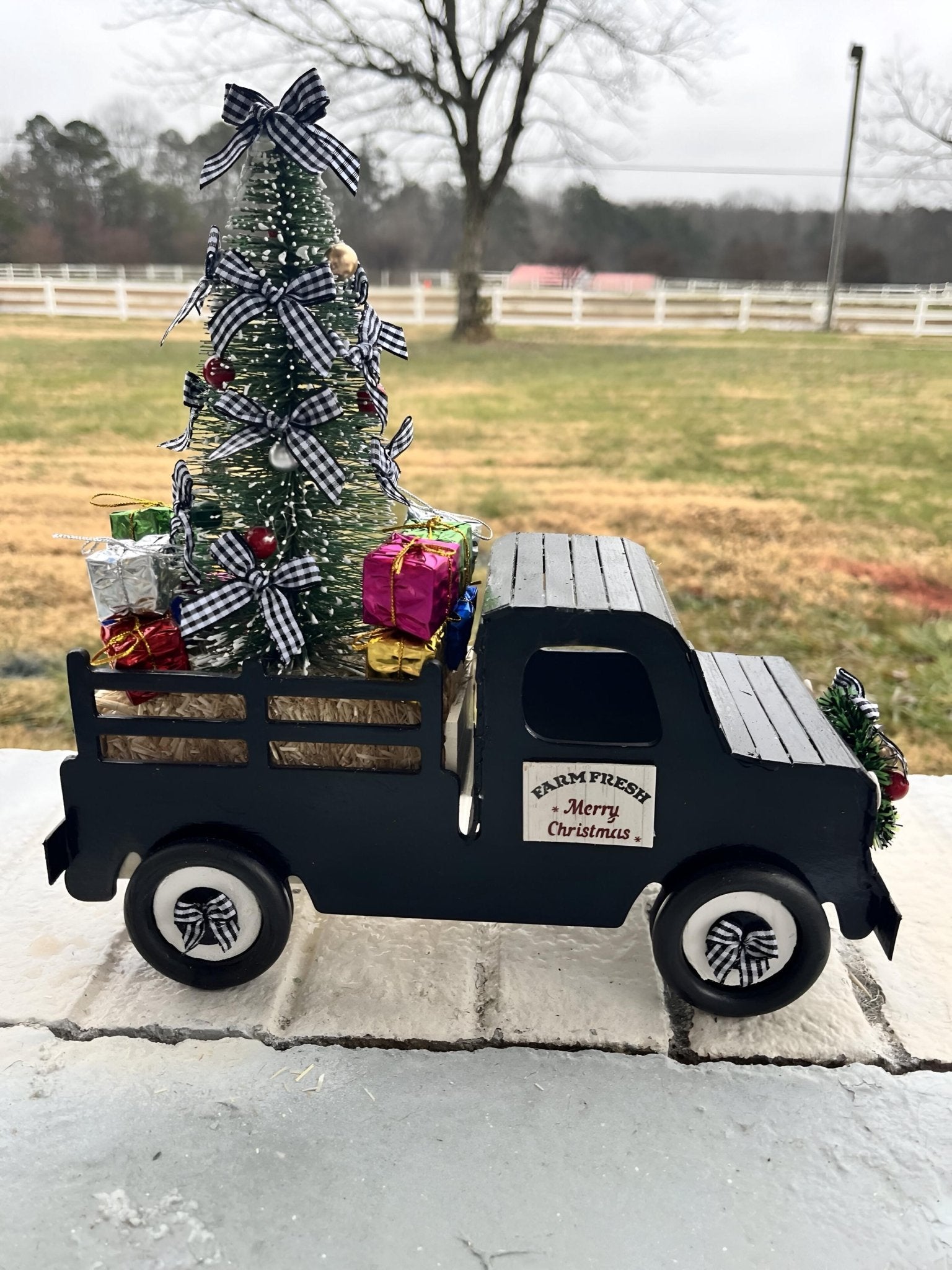 Handmade Wooden Christmas Truck – Farmhouse Holiday Decor with Tree & Gifts - Made From the Heart Co