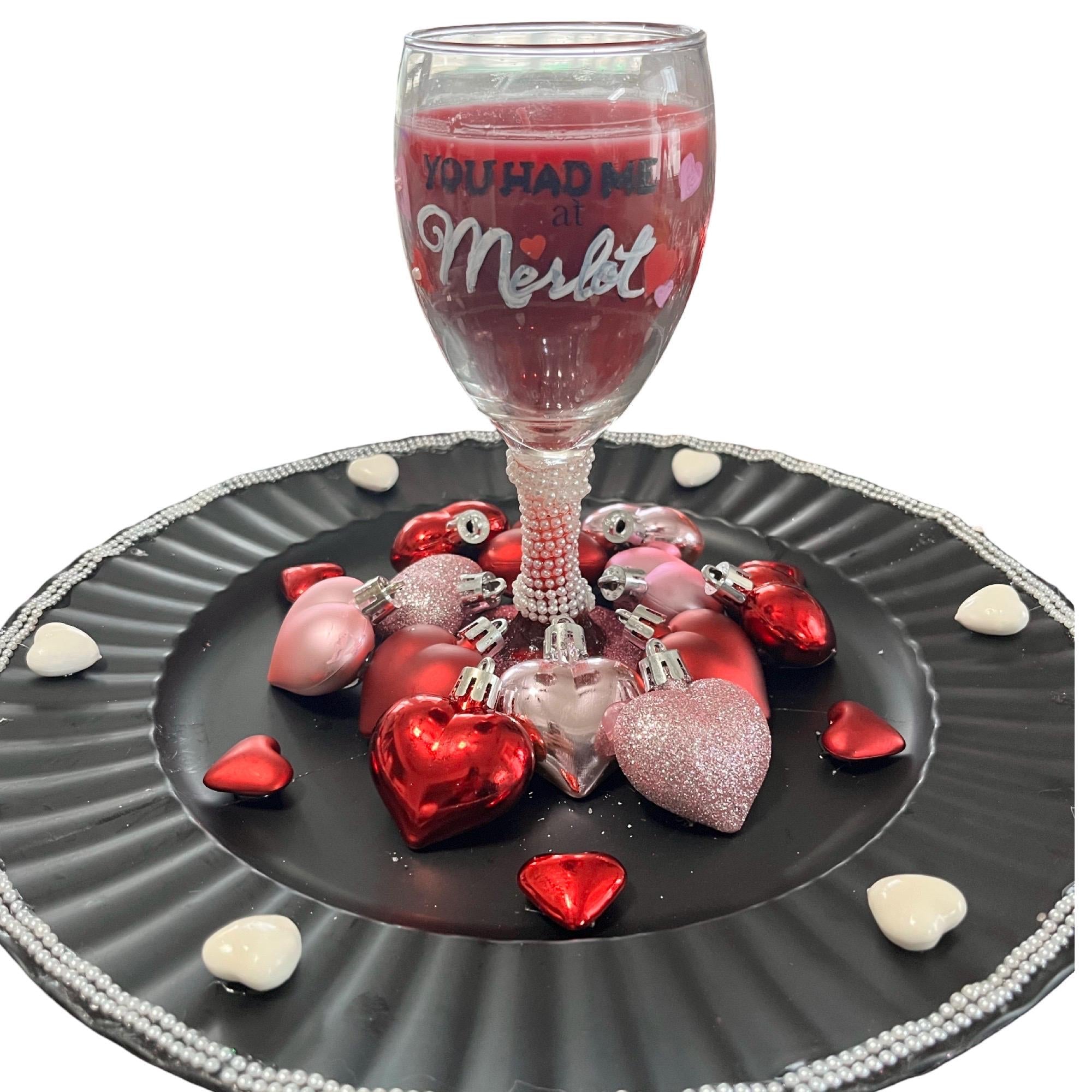 Merlot Wine Glass Candle Centerpiece | Valentine's Day Decor - Made From the Heart Co