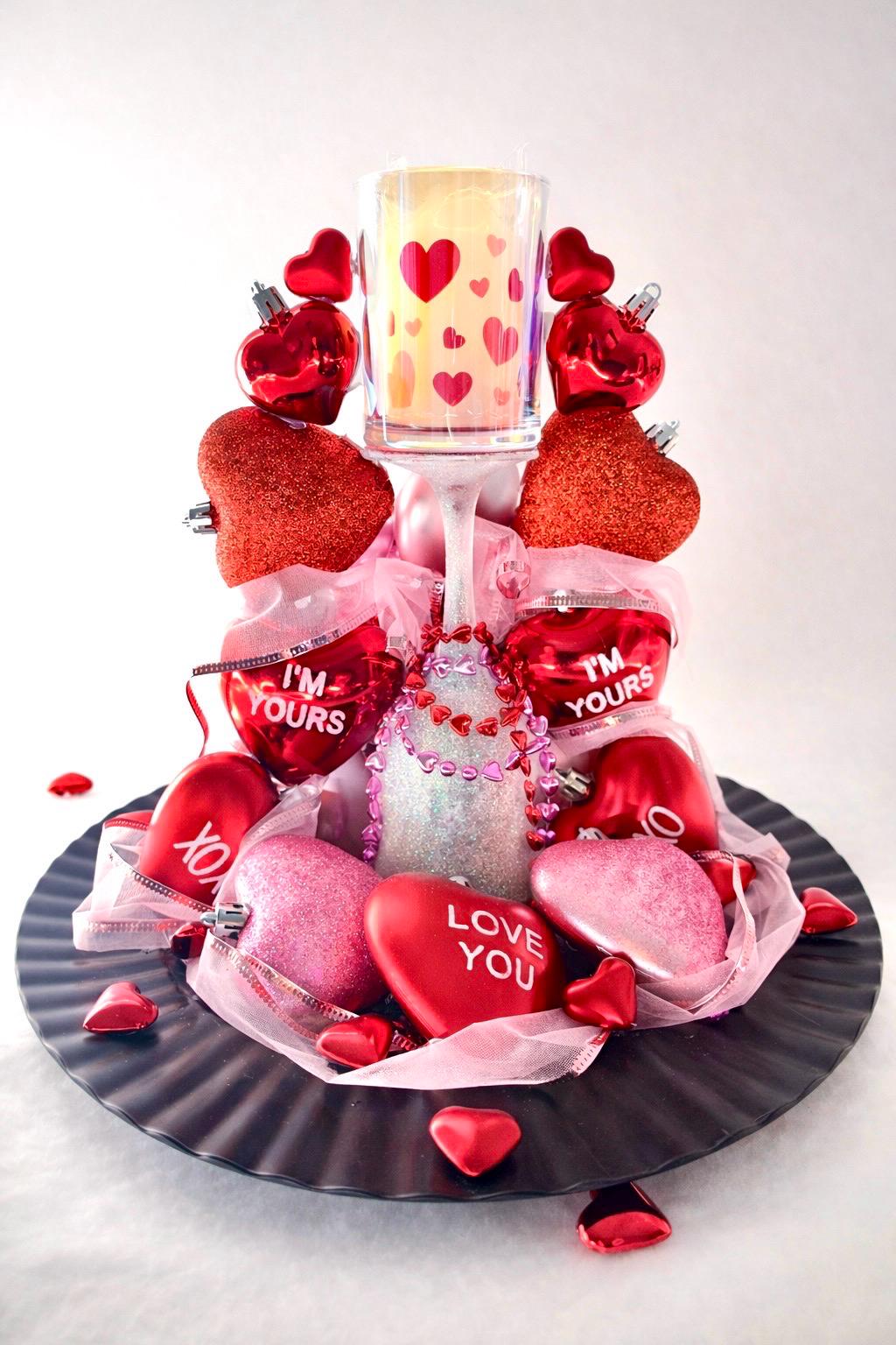 Romantic Valentine Heart Centerpiece with Candle and heart lights - Made From the Heart Co