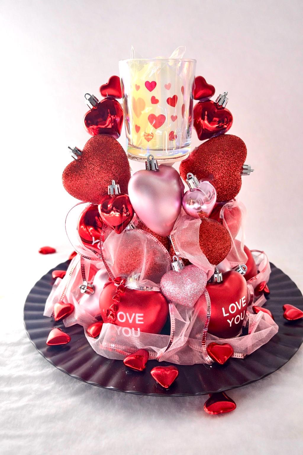 Romantic Valentine Heart Centerpiece with Candle and heart lights - Made From the Heart Co