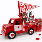 Handmade Valentine Red Truck Decor, with Highland Cow, Donkey & a Chickens. - Made From the Heart Co