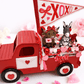 Handmade Valentine Red Truck Decor, with Highland Cow, Donkey & a Chickens. - Made From the Heart Co