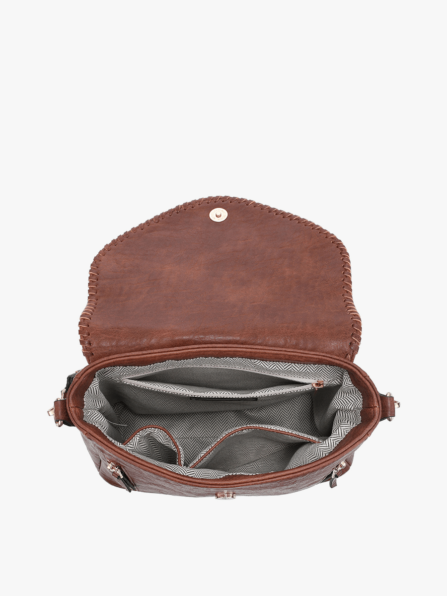 Jen & Co. - Lorelei Double Zip Whipstitch Trim Crossbody Handbag - Made From the Heart Co
