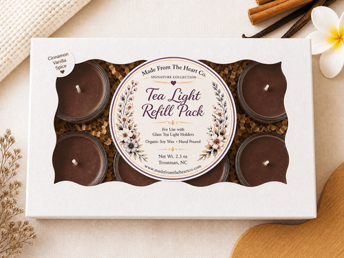 Cinnamon Vanilla Spice Tea Lights – Luxury Glass & Refills - Made From the Heart Co