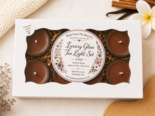 Cinnamon Vanilla Spice Tea Lights – Luxury Glass & Refills - Made From the Heart Co