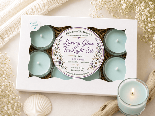 Coastal Cottage Tea Lights – Luxury Glass & Refills - Made From the Heart Co