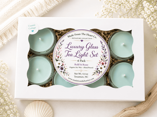 Coastal Cottage Tea Lights – Luxury Glass & Refills - Made From the Heart Co
