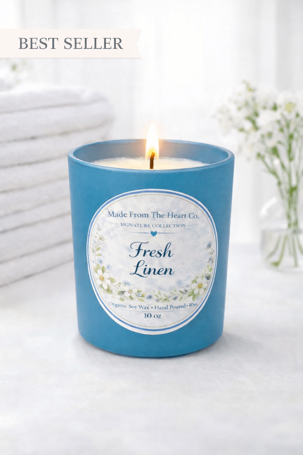 Fresh Linen Organic Soy Candle - Made From the Heart Co