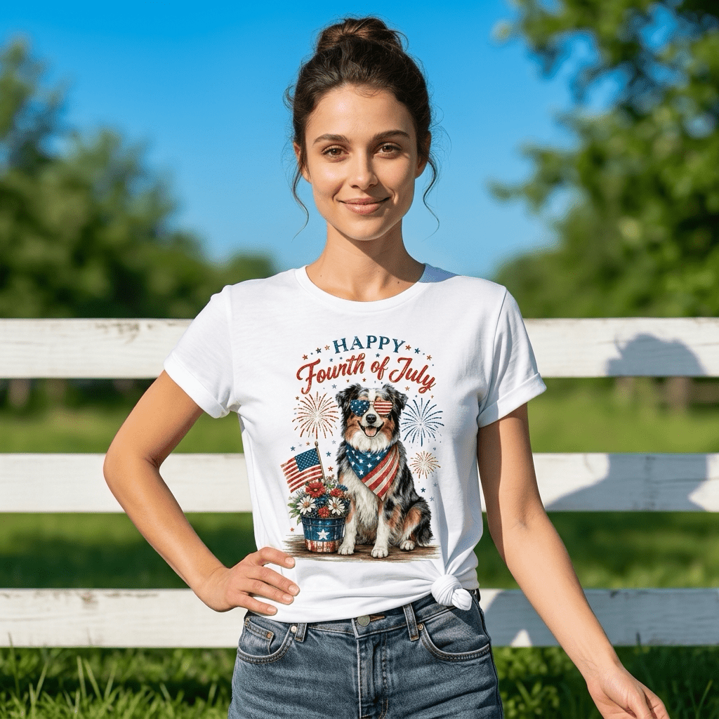 Patriotic Australian Shepherd T-Shirt – Happy Fourth of July Dog Tee - Made From the Heart Co