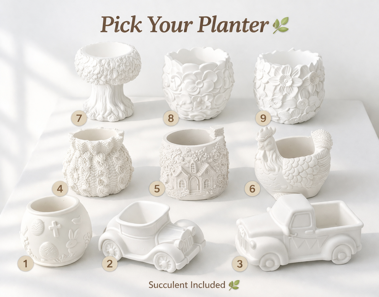 Owl planter shown among Keepsake Paint and Plant Kit choices