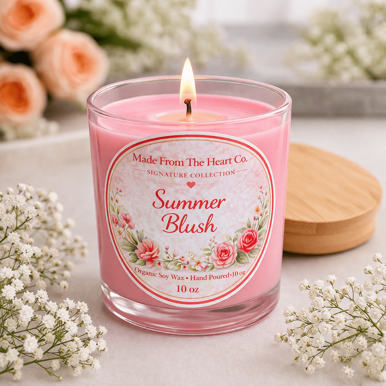 Summer Blush Organic Soy Candle - Made From the Heart Co