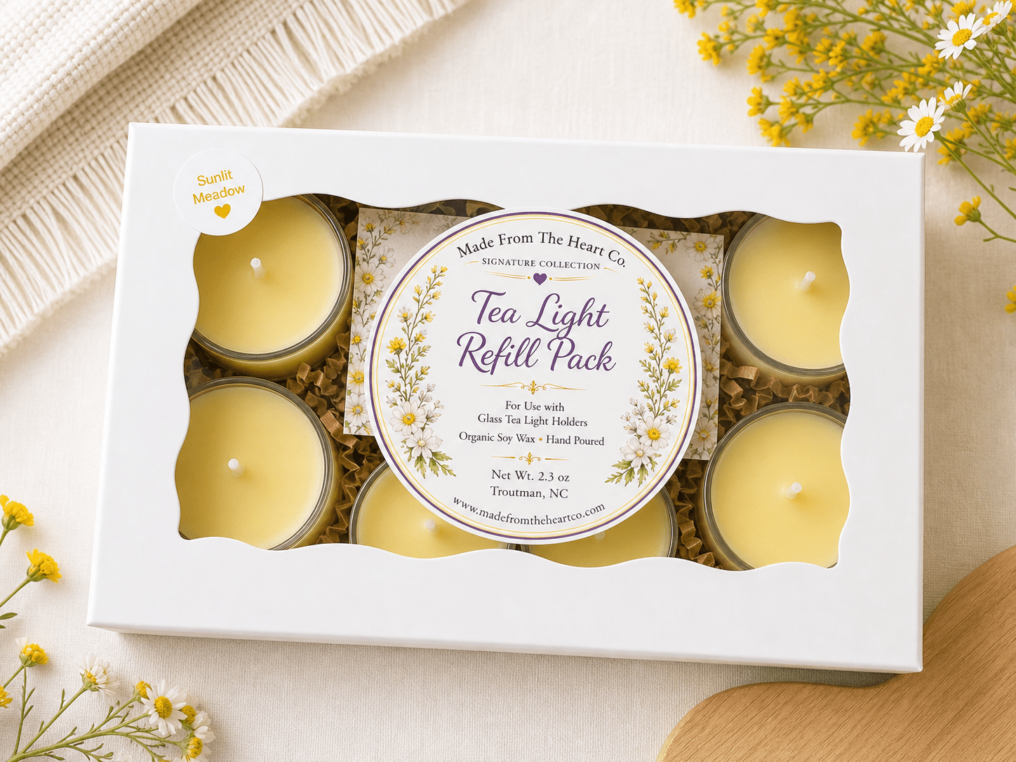 Sunlit Meadow Tea Lights – Luxury Glass & Refills - Made From the Heart Co
