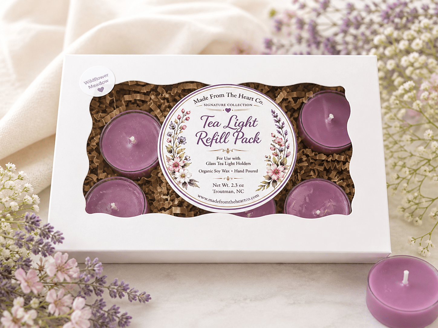 Wildflower Meadow Tea Lights – Luxury Glass & Refills - Made From the Heart Co